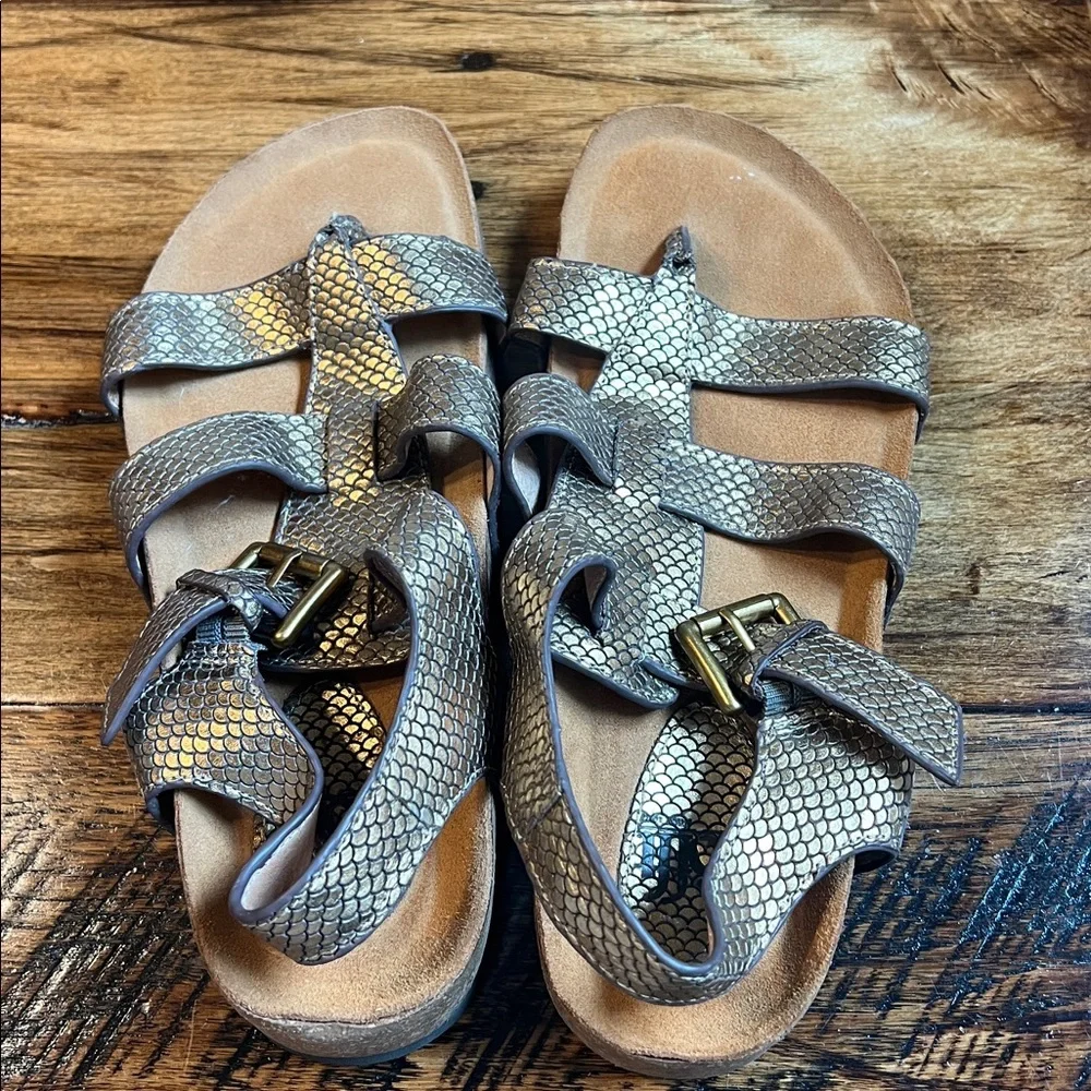 Sofft Mermaid Tail Embossed Leather Stripy Sandals Copper Comfortable 7.5